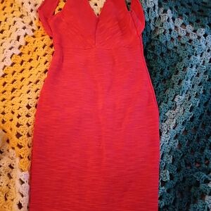 Guess Red V-Neck Midi Dress